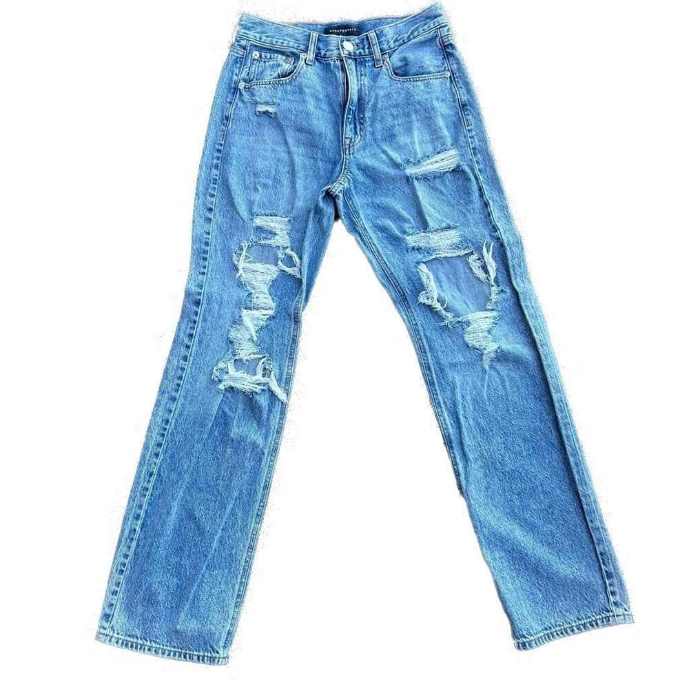 Aeropostale High-Waisted Distressed Straight Leg Jeans Size 4 Reg